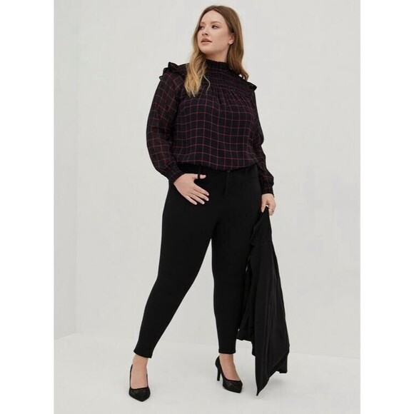 Torrid Crinkle Chiffon Smocked High Neck Blouse Black Purple Size 1 (XL 14/16) - Picture 3 of 16